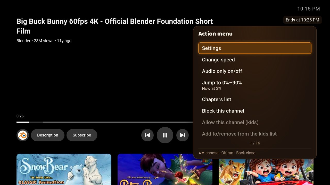 ★ while watching: the Action menu
