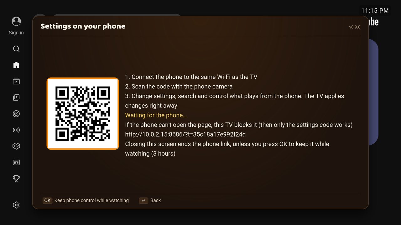 Settings on your phone: the QR code