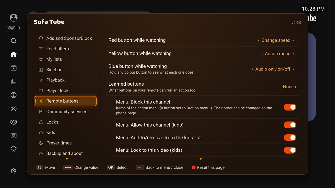 Remote buttons page